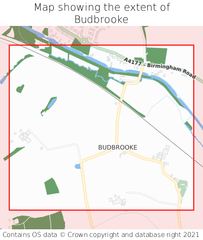 Map showing extent of Budbrooke as bounding box