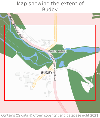 Map showing extent of Budby as bounding box