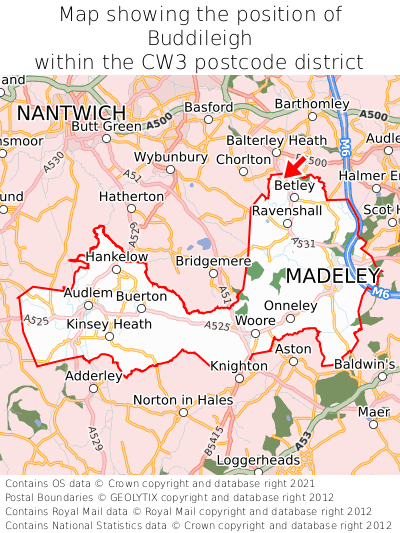 Map showing location of Buddileigh within CW3