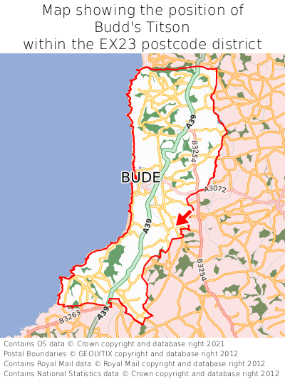 Map showing location of Budd's Titson within EX23