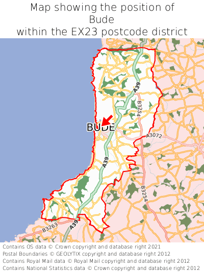 Map showing location of Bude within EX23