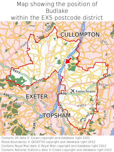 Map showing location of Budlake within EX5
