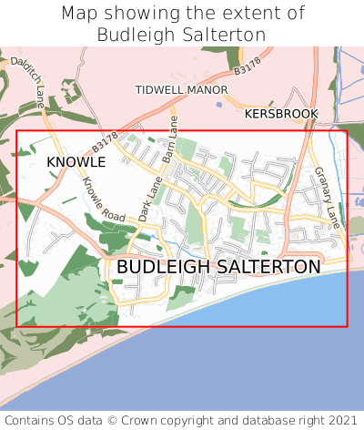 Map showing extent of Budleigh Salterton as bounding box