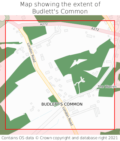 Map showing extent of Budlett's Common as bounding box