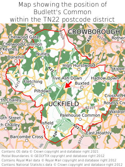 Map showing location of Budlett's Common within TN22