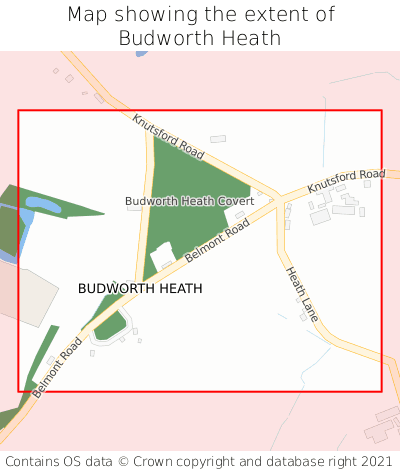 Map showing extent of Budworth Heath as bounding box