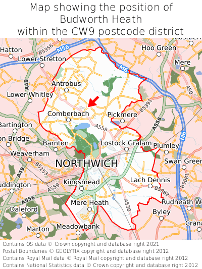 Map showing location of Budworth Heath within CW9