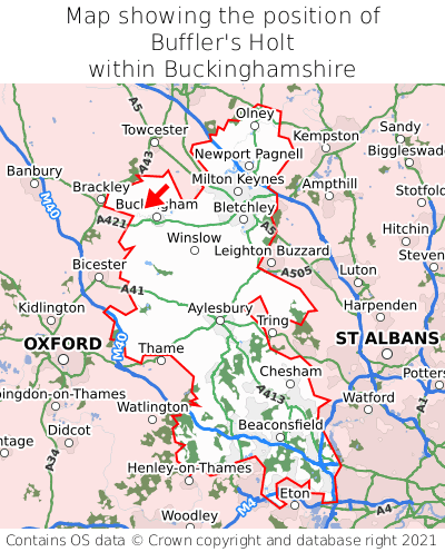 Map showing location of Buffler's Holt within Buckinghamshire