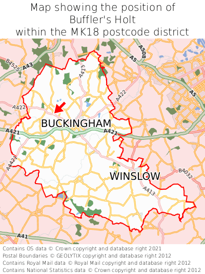 Map showing location of Buffler's Holt within MK18