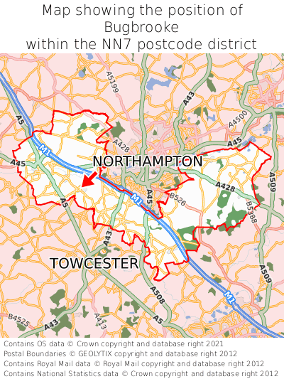 Map showing location of Bugbrooke within NN7