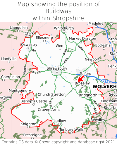 Map showing location of Buildwas within Shropshire