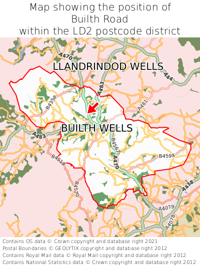 Map showing location of Builth Road within LD2