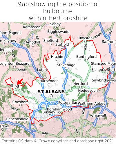 Map showing location of Bulbourne within Hertfordshire