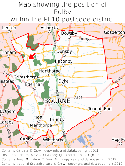 Map showing location of Bulby within PE10
