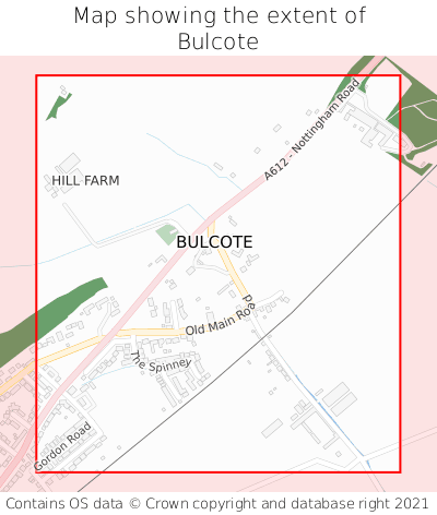 Map showing extent of Bulcote as bounding box