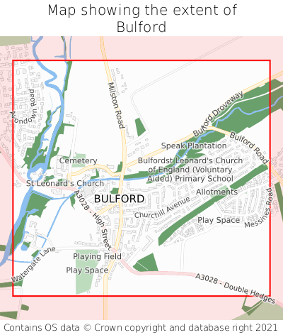 Map showing extent of Bulford as bounding box