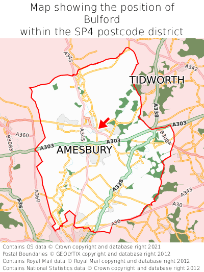 Map showing location of Bulford within SP4
