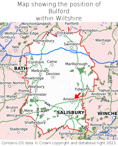 Map showing location of Bulford within Wiltshire