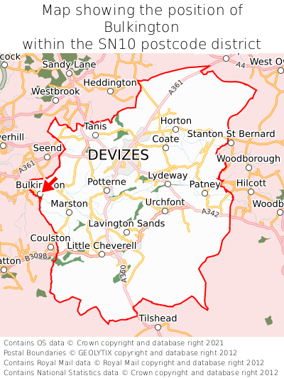 Map showing location of Bulkington within SN10