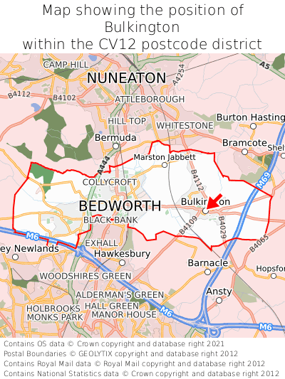 Map showing location of Bulkington within CV12