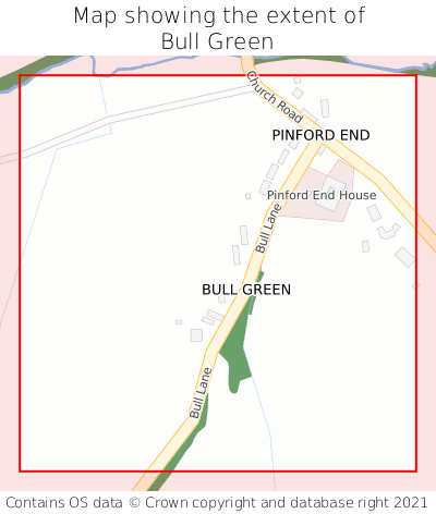 Map showing extent of Bull Green as bounding box