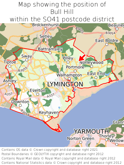 Map showing location of Bull Hill within SO41
