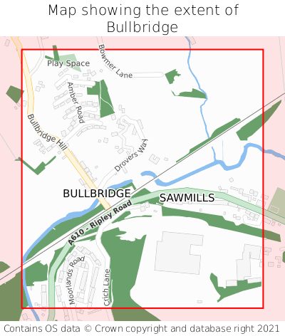 Map showing extent of Bullbridge as bounding box