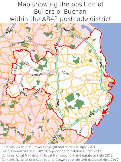 Map showing location of Bullers o' Buchan within AB42