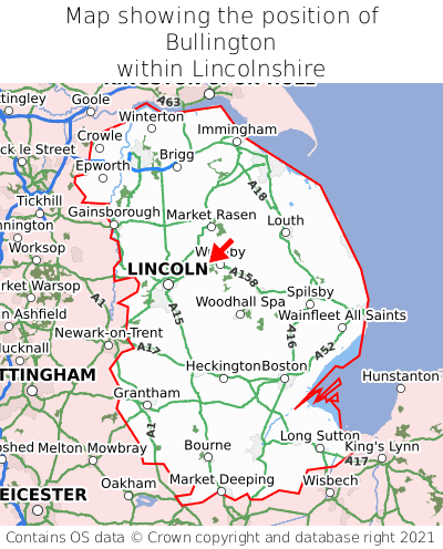 Map showing location of Bullington within Lincolnshire