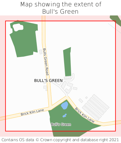 Map showing extent of Bull's Green as bounding box