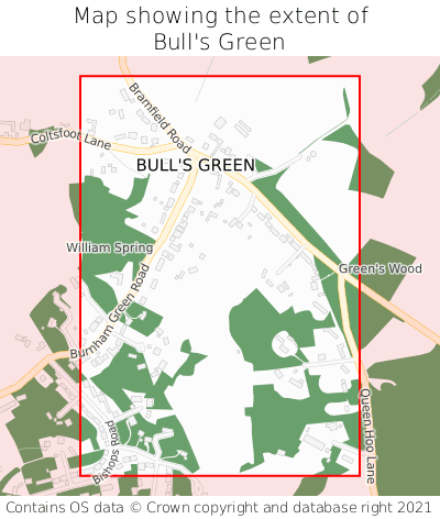 Map showing extent of Bull's Green as bounding box