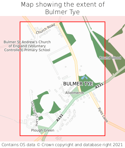 Map showing extent of Bulmer Tye as bounding box