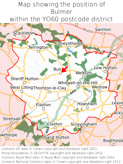 Map showing location of Bulmer within YO60