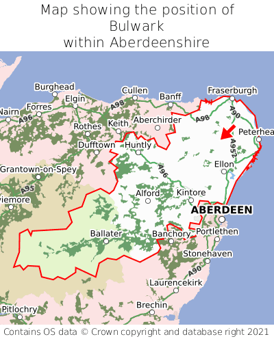 Map showing location of Bulwark within Aberdeenshire