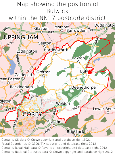 Map showing location of Bulwick within NN17