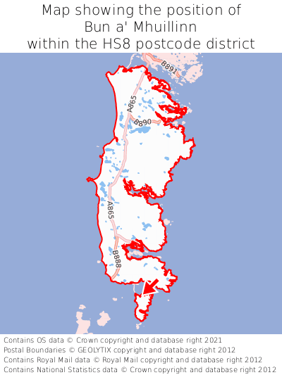 Map showing location of Bun a' Mhuillinn within HS8