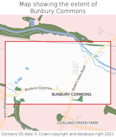 Map showing extent of Bunbury Commons as bounding box