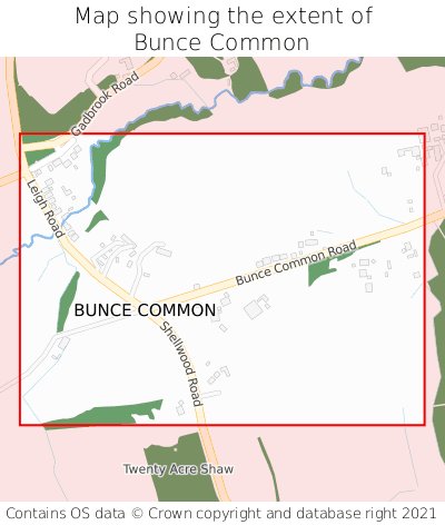 Map showing extent of Bunce Common as bounding box