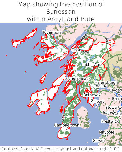 Map showing location of Bunessan within Argyll and Bute