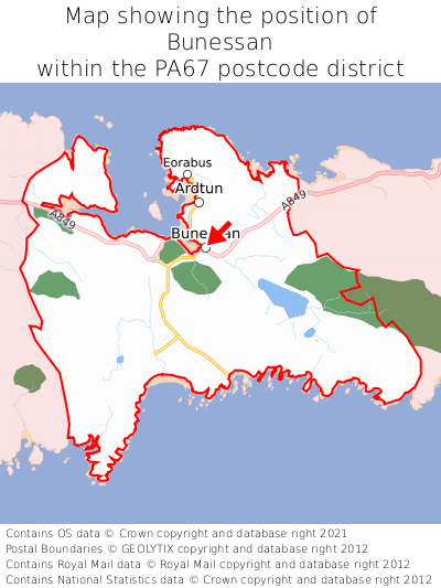 Map showing location of Bunessan within PA67