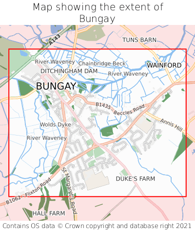 Map showing extent of Bungay as bounding box