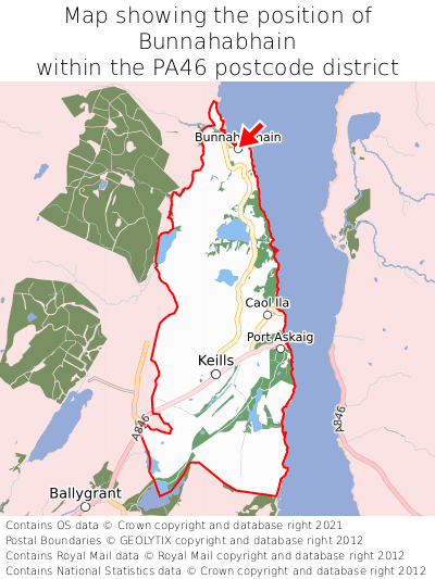 Map showing location of Bunnahabhain within PA46