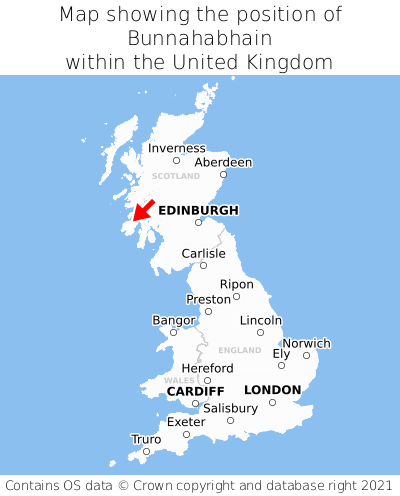 Map showing location of Bunnahabhain within the UK