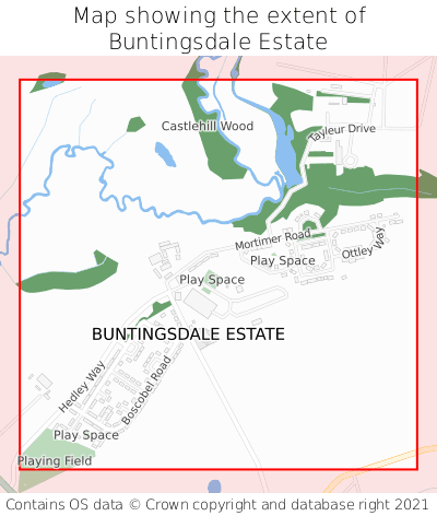 Map showing extent of Buntingsdale Estate as bounding box