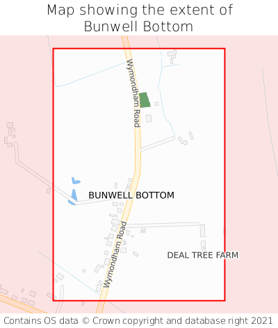 Map showing extent of Bunwell Bottom as bounding box