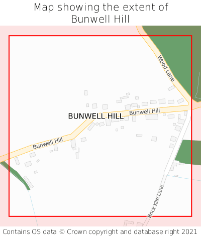 Map showing extent of Bunwell Hill as bounding box