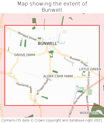 Map showing extent of Bunwell as bounding box