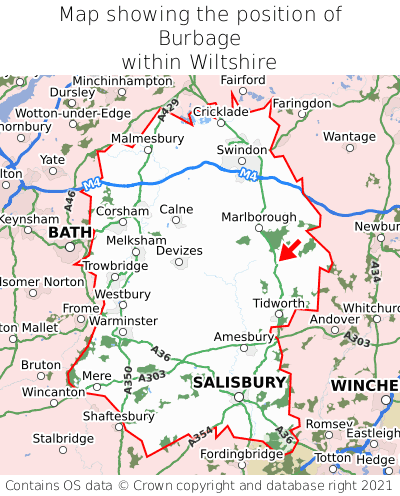 Map showing location of Burbage within Wiltshire