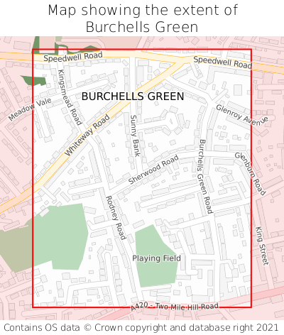 Map showing extent of Burchells Green as bounding box