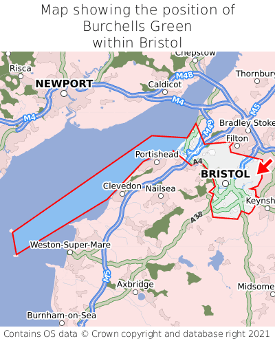 Map showing location of Burchells Green within Bristol